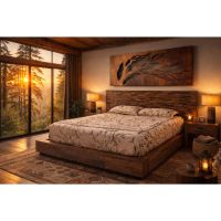 Rustic Reclaimed Wood Platform Bed with Drawers: Some lifestyle images are created with AI for visualization purposes. Crafted from natural solid wood, each piece is unique and will vary.
