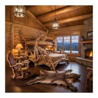 Rustic Bunk Bed: Some lifestyle images are created with AI for visualization purposes. Crafted from natural solid wood, each piece is unique and will vary.
