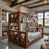 Barnwood Bunk Bed: Some lifestyle images are created with AI for visualization purposes. Crafted from natural solid wood, each piece is unique and will vary.