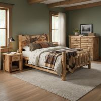 Rustic Bed: Some lifestyle images are created with AI for visualization purposes. Crafted from natural solid wood, each piece is unique and will vary.