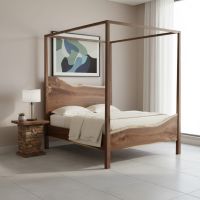 Contemporary Bed: Some lifestyle images are created with AI for visualization purposes. Crafted from natural solid wood, each piece is unique and will vary.