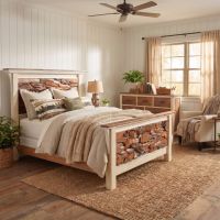 Teak Cottage Bed: Some lifestyle images are created with AI for visualization purposes. Crafted from natural solid wood, each piece is unique and will vary.
