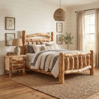 Aspen Nightstand: Some lifestyle images are created with AI for visualization purposes. Crafted from natural solid wood, each piece is unique and will vary.