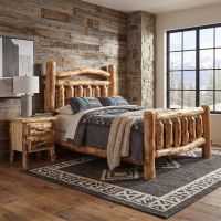 Rustic Wood Bed: Some lifestyle images are created with AI for visualization purposes. Crafted from natural solid wood, each piece is unique and will vary.