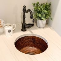 14" Round Oil Rubbed Bronze Hammered Copper Bar & Prep Sink - 3.5" Drain