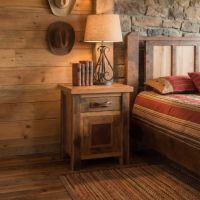 Barn Wood Nightstand: Some lifestyle images are created with AI for visualization purposes. Crafted from natural solid wood, each piece is unique and will vary.