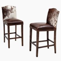 Bristol Bar Stools - Burnt Umber Cypress Leather Upholstery w/ Cowhide Backrest