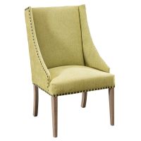 Bristow Modern Upholstered Dining Chair - Driftwood Frame Finish - Celery Fabric Upholstery - Black Nail Head Trim