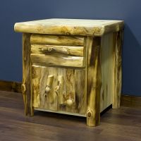 Beartooth Aspen Enclosed Log Nightstand - Half Log - Natural Panel & Natural Log