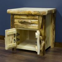 Beartooth Aspen Enclosed Log Nightstand - Half Log - Natural Panel & Natural Log