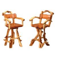 Rustic Redwood & Juniper Log Bar Stool