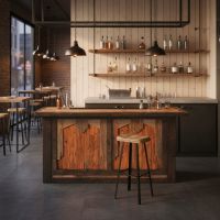 Modern Bar Stool: Some lifestyle images are created with AI for visualization purposes. Crafted from natural solid wood, each piece is unique and will vary.