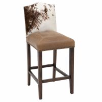 Cowhide Bristol Bar Stools - Bomber Jacket Leather Upholstery w/ Cowhide Backrest