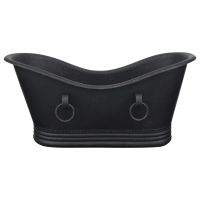 67" Hammered Copper Double Slipper Bathtub with Rings in Glazed Black with Painted Interior