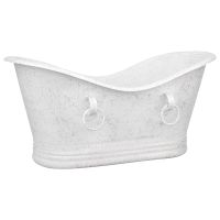 67" Hammered Copper Double Slipper Bathtub with Rings in Glazed White, with White Glazed Interior