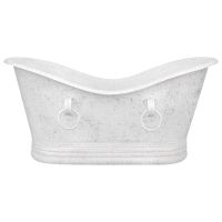67" Hammered Copper Double Slipper Bathtub with Rings in Glazed White, with White Glazed Interior