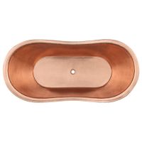 67" Hammered Copper Double Slipper Bathtub with Rings in Glazed White, with Polished Copper Interior