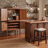 Copper Bar Cabinet: Some lifestyle images are created with AI for visualization purposes. Crafted from natural solid wood, each piece is unique and will vary.