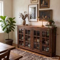 Copper Sideboard (Discontinued Hardware & Copper Top - Current Hardware is Cast Bronze knobs & Top is thicker & without nailhead trim): This image was generated or modified using AI for visualization purposes.
