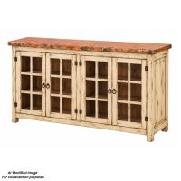 Janie Hammered Copper Glass Door Buffet (Discontinued Hardware & Copper Top - Current Hardware is Cast Bronze knobs & Top is thicker & without nailhead trim): This image was generated or modified using AI for visualization purposes.