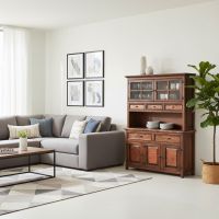 Copper Buffet and Hutch: Some lifestyle images are created with AI for visualization purposes. Crafted from natural solid wood, each piece is unique and will vary.