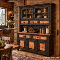 Rustic Copper Buffets & Hutches: This image was generated or modified using AI for visualization purposes.