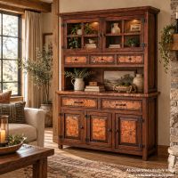 Rustic Copper Buffets & Hutches: This image was generated or modified using AI for visualization purposes.