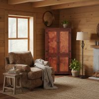 Rustic Corner Cabinet: Some lifestyle images are created with AI for visualization purposes. Crafted from natural solid wood, each piece is unique and will vary.