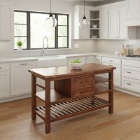 Copper Kitchen Island: Some lifestyle images are created with AI for visualization purposes. Crafted from natural solid wood, each piece is unique and will vary.