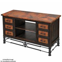 Pablo Hammered Copper 6 Drawer Widescreen TV Stand: This image was generated or modified using AI for visualization purposes.