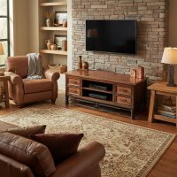 Rustic Copper TV Stand: Some lifestyle images are created with AI for visualization purposes. Crafted from natural solid wood, each piece is unique and will vary.