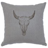 Bull Skull Decor Pillow - Gray Linen