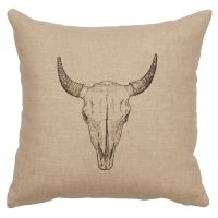 Bull Skull Decor Pillow - Natural Linen