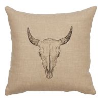 Bull Skull Decor Pillow - Natural Linen
