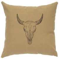 Bull Skull Decor Pillow - Straw Linen
