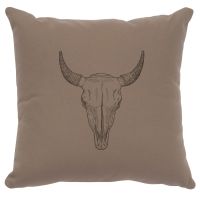 Bull Skull Decor Pillow - Taupe Cotton
