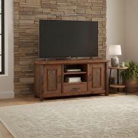 Barnwood TV Stand: Some lifestyle images are created with AI for visualization purposes. Crafted from natural solid wood, each piece is unique and will vary.