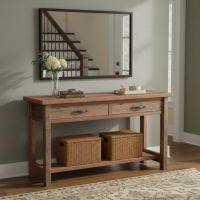 Barn Wood Sofa Table: Some lifestyle images are created with AI for visualization purposes. Crafted from natural solid wood, each piece is unique and will vary.