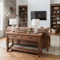 Barn Wood Sofa Table: Some lifestyle images are created with AI for visualization purposes. Crafted from natural solid wood, each piece is unique and will vary.