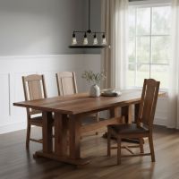 Rustic Dining Table: Some lifestyle images are created with AI for visualization purposes. Crafted from natural solid wood, each piece is unique and will vary.