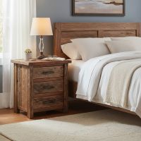 Barnwood Nightstand: Some lifestyle images are created with AI for visualization purposes. Crafted from natural solid wood, each piece is unique and will vary.