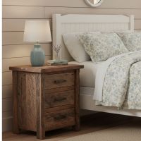 Barnwood Nightstand: Some lifestyle images are created with AI for visualization purposes. Crafted from natural solid wood, each piece is unique and will vary.