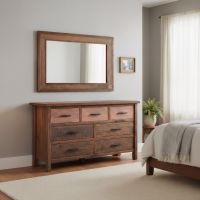 Rustic Mirror: Some lifestyle images are created with AI for visualization purposes. Crafted from natural solid wood, each piece is unique and will vary.