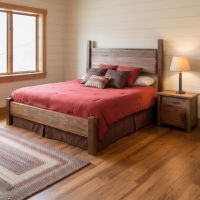 Barnwood Bed: Some lifestyle images are created with AI for visualization purposes. Crafted from natural solid wood, each piece is unique and will vary.