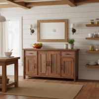Barn Wood Buffet: Some lifestyle images are created with AI for visualization purposes. Crafted from natural solid wood, each piece is unique and will vary.