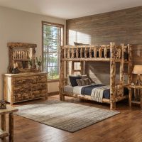 Rustic Bunk Bed: Some lifestyle images are created with AI for visualization purposes. Crafted from natural solid wood, each piece is unique and will vary.