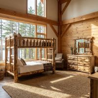 Aspen Bunk Bed: Some lifestyle images are created with AI for visualization purposes. Crafted from natural solid wood, each piece is unique and will vary.