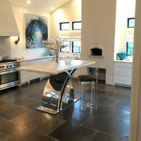 CUSTOM FINISH & HEIGHT - Modern Cantilever Natural Wood Bar Table - Live Edge Black Walnut Table Top - CUSTOM Bleached Table Top Finish