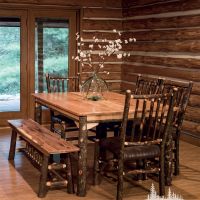 Hickory Log Farm Bench shown in 48"l with matching dining set
