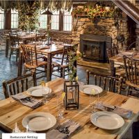 Restaurant Setting of the Hickory Solid Top Table with Stick Back Chair